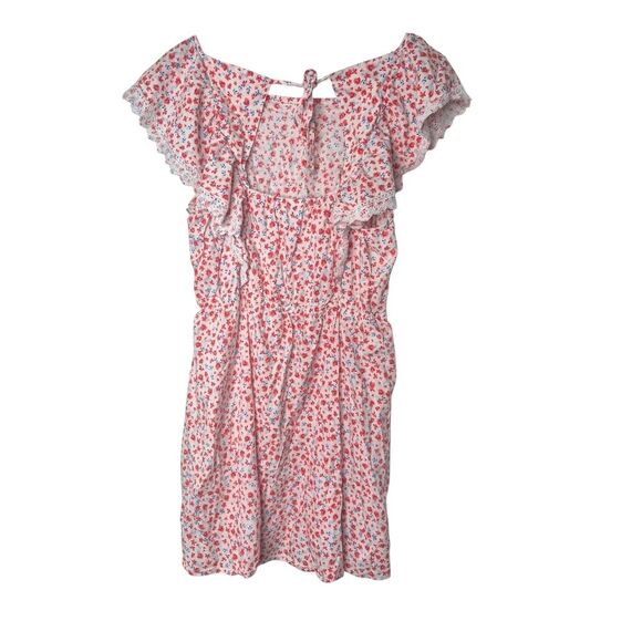 Old Navy Red Floral Waist Defined Flutter Sleeve Mini Dress Size Large Petite - Picture 4 of 6